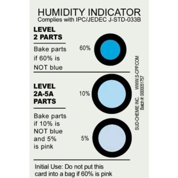 Desco Industries Desco Humidity Indicator Card, 5% 10% 60% Range, 125/Pack 13869